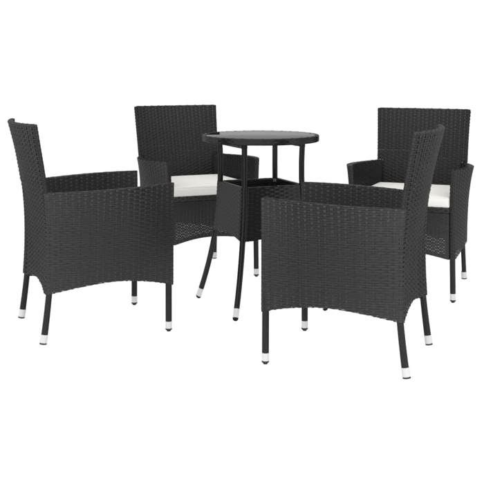 VidaXL Ensemble de bistro de jardin 5 pcs coussins noir poly rotin, ensemble de bistrot, ensemble de bistrot extérieur, 3187415