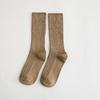 Women's Striped Double Needle Pile Socks: Pure Color, Long Cotton for Autumn/Winter, Trendy & Stylish.