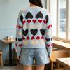Women's Casual Heart Pattern Round Neck Loose Fit Knit Pullover Sweater