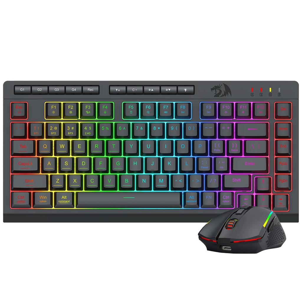 Redragon Wireless Gaming Keyboard and Mouse Set, 3-Mode Connection, BT2.4GUSB-C Wired, 75% English Layout, Quiet Tenkeyless Membrane, 12800DPI Mouse,