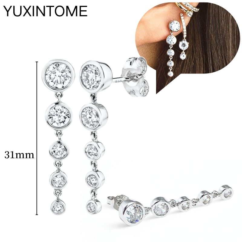 925 Sterling Silver Ear Needle Fashion Hoop Earrings White Crystal Luxury Women's Silver Earrings Wedding Women's Jewelry Gift