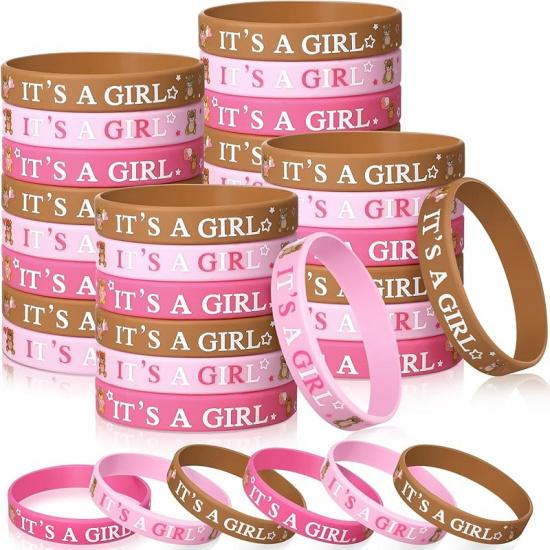 Zomiboo 36 Pieces Baby Shower Rubber Bracelets It's a Boy It's a Girl Wristbands Bear Elephant Baby Shower Decorations for Adult Party Favor Gender