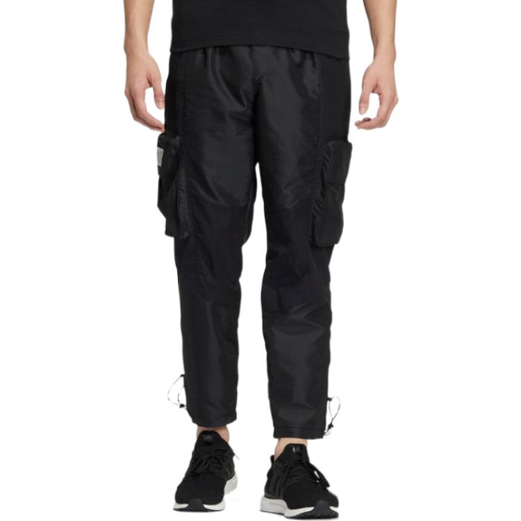 Adidas Solid Color Pocket Logo Print Straight-Leg Drawstring Sports Pants Men Bottoms Black HT0523