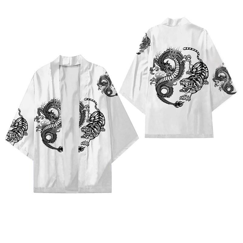 Traditional Samurai Kimono Men Japanese Anime Dragon Print Cosplay Haori Female  Cardigan Yukata Shirt Summer Robe