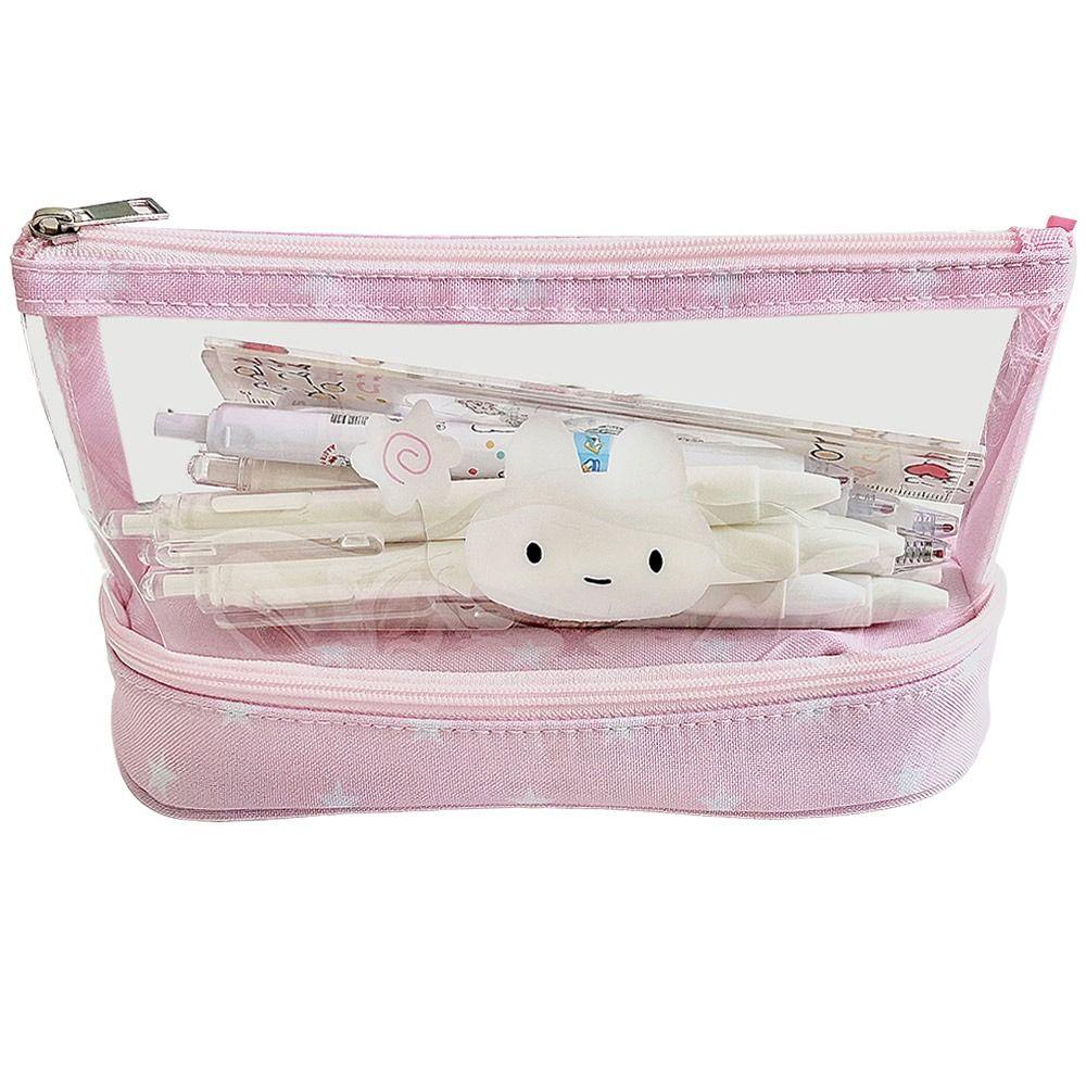 Pink Star Rabbit Pattern Pen Bag Double Layers Stationery Storing Bag Stationery Bag Students
