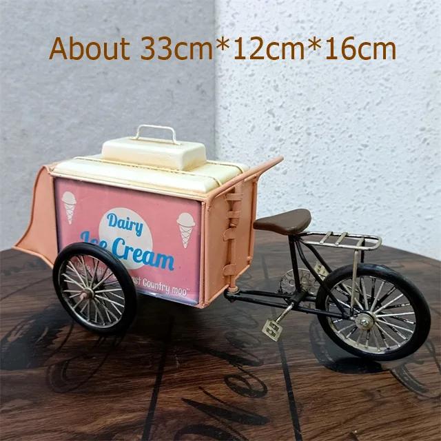 

Vintage Wrought Iron Art Ice Cream Cart Miniature Handmade Metal Popsicle Tricycle Model Childhood Ornament Craft Decor Present M