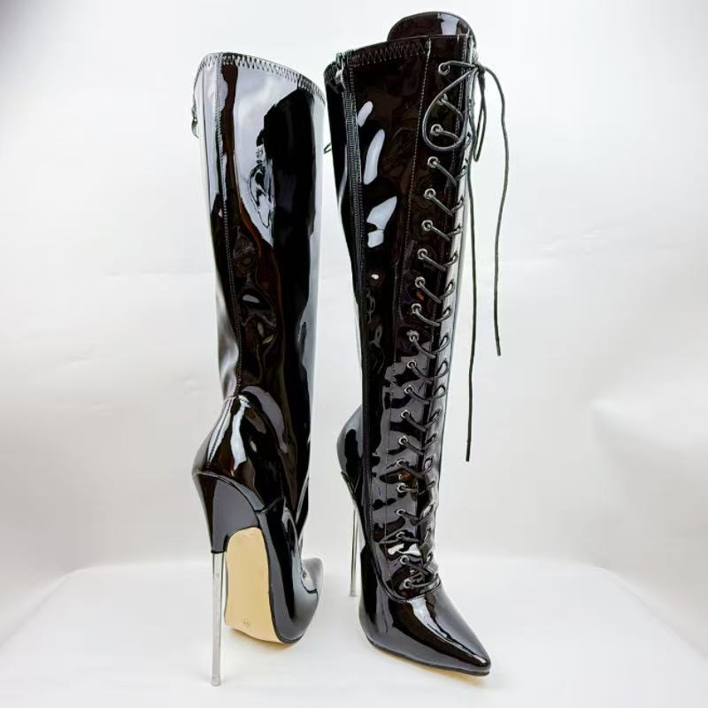 18cmSM Fetisch Kniehohe Stiefel Damen Ballett Stilettos Schnürstiefel Kundenspezifische Weite oder Schmale Passform Beine Unisex Stiefel Stilettos Schuhe