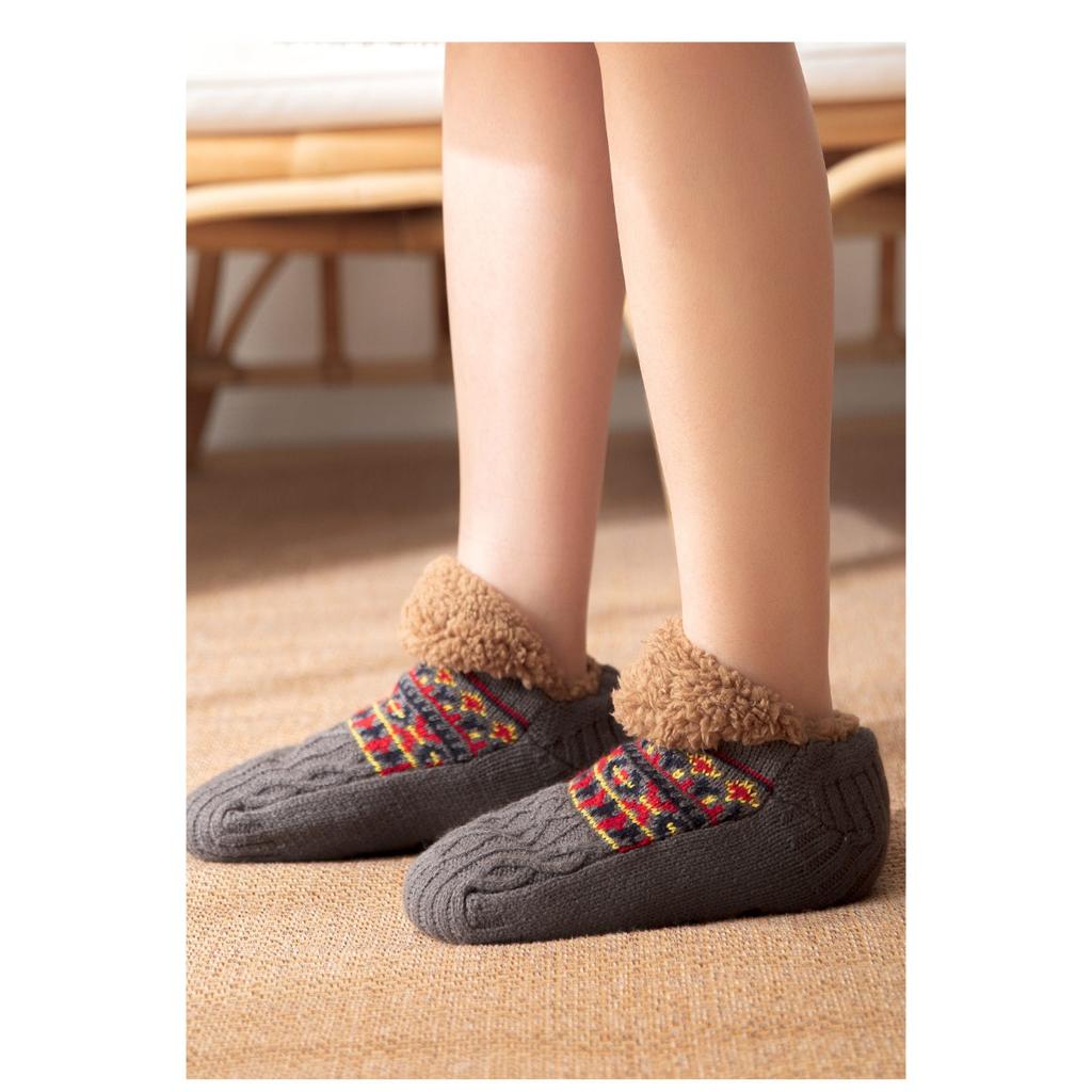Winter Fleece Lined Floor Socks Adult Non Slip Warm Thick Knitted Indoor Slipper Socks