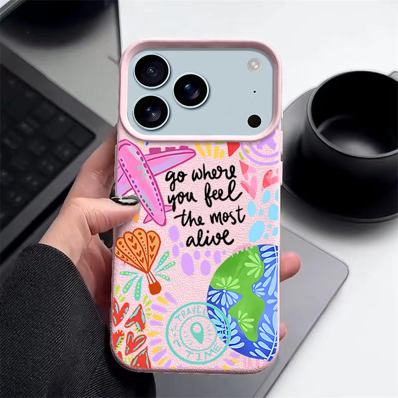 For iPhone 17 Pro Max Case Luxury Cartoon Fire Balloon Pattern Leather Texture Silicone Cover For iPhone 16 Pro Max 15 14 13 12 11 16E Air