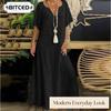 Women's Fashion Summer Spring Solid Color Print V-Neck Short Sleeve Casual Dresses