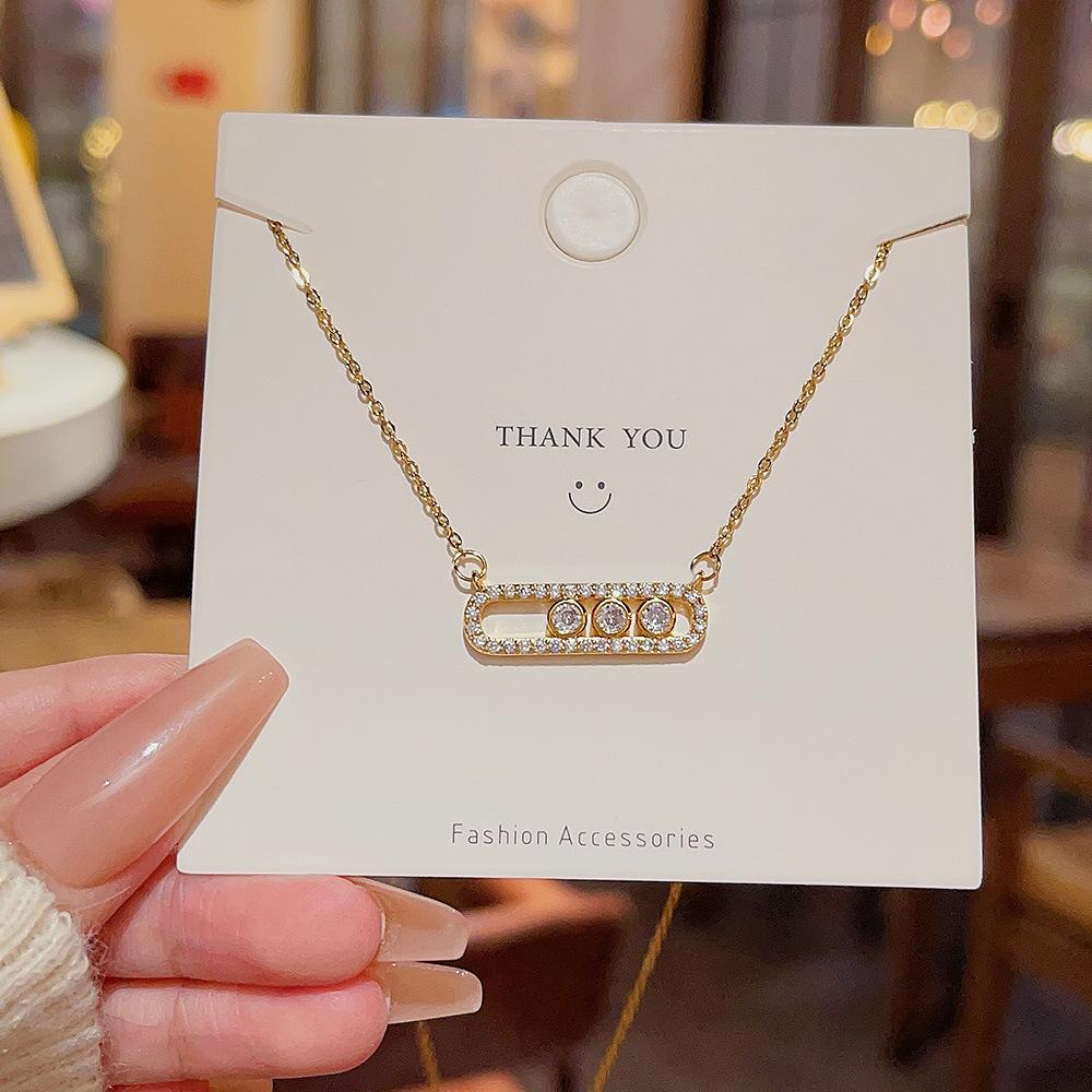 Einfache geometrische Halskette aus Zirkonia aus Titanstahl für Damen, Nischendesign, Ins Tide Fashion Design, Pendelleuchte, Luxus-Schlüsselbeinkette