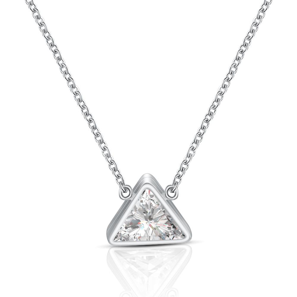 Sleek Geometric Triangle Necklace with 18K Gold-Plated Zirconia on Stainless Steel