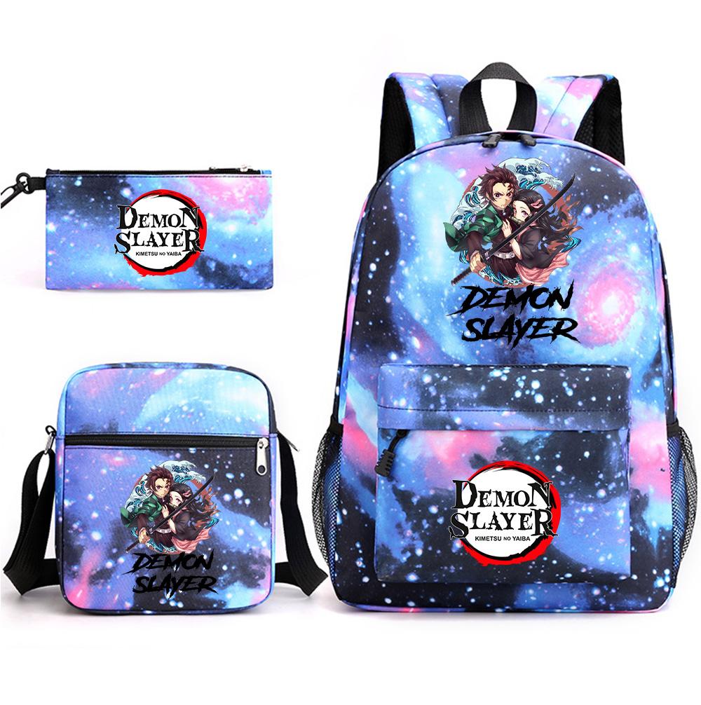 3Pcs/set Anime Demon Slayer Printed Backpack with Shoulder Bag Pencil Case for Teenager Student Boy Girl Large Capacity Waterproof Schoolbag