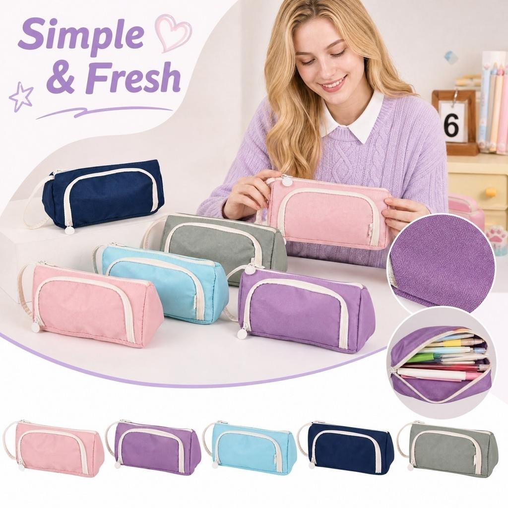 Triangular Twill Color Pencil Case Large Capacity Multipurpose Storage Bag for School Supplies