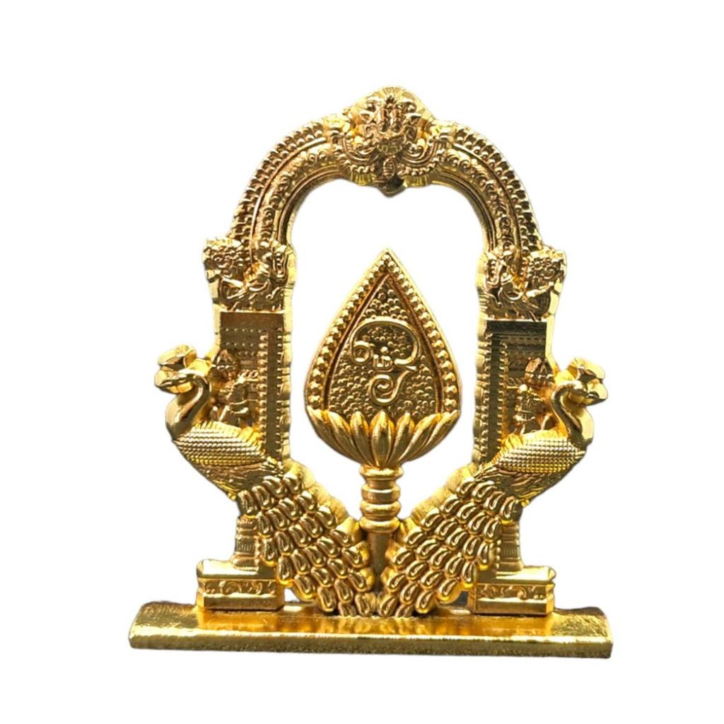 Metall Guddommelig Murugan OM Vel Med Påfugl For Bil Dashbord | Dekorativ Gullbelagt Murugan Vel Mayil Idol., 6 Cm