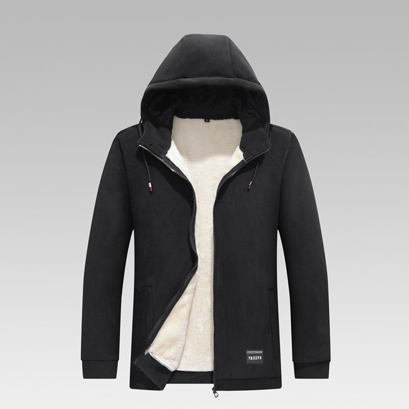 

Мужская зимняя флисовая куртка с капюшоном, мужская теплая и плюшевая толстая свободная куртка-кардиган с капюшоном L чёрный