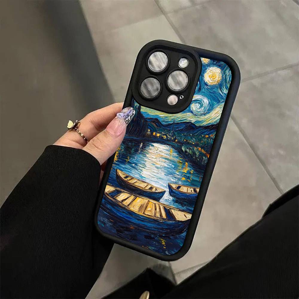 Retro Van Gogh Oil Paint For iPhone 17 16 15 14 13 12 11 Pro Max Plus Black Full Coverage Soft Funda Silicone Cover