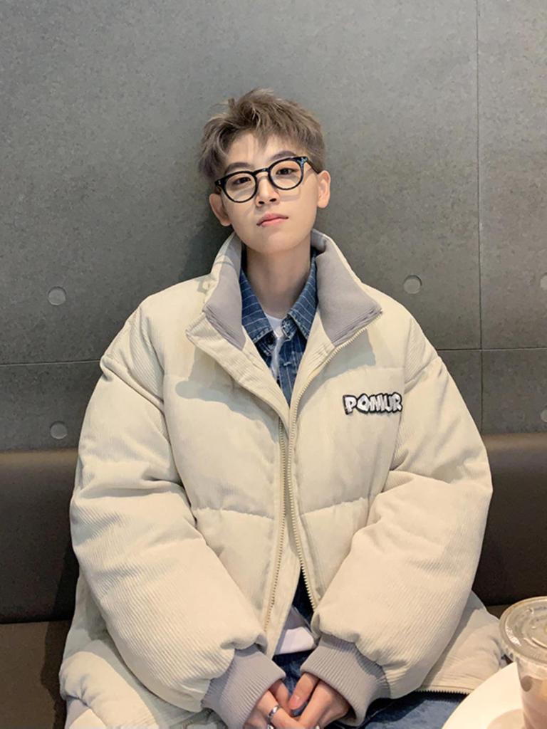 Men's Coffee Brown Corduroy Cotton Jacket - Retro Loose Fit, Stand Collar Winter Outerwear