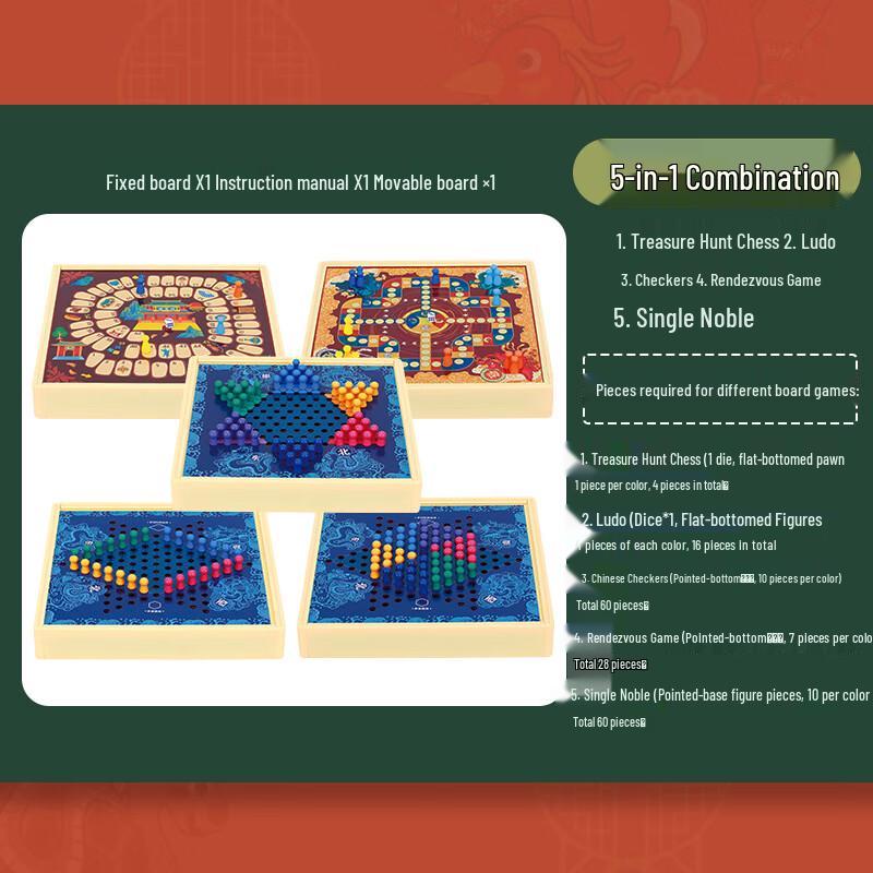 

Brangdy 5-in-1 Chinese Style Children s Board Game Set