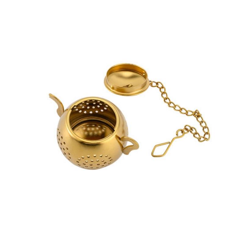 Metal Tea Strainer Teapot Shape Loose Tea Infuser Stainless Steel Leaf Tea Maker Strainer Chain Drip Tray Herbal Spice Filter