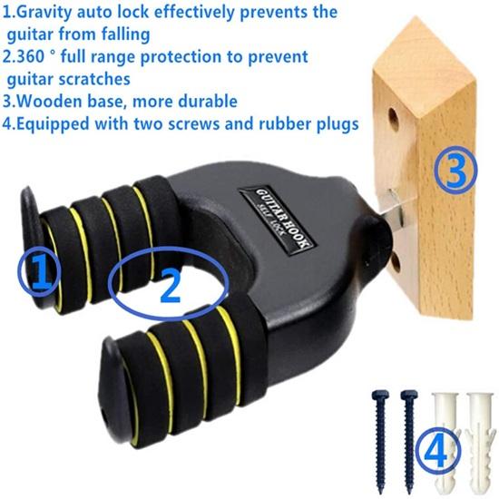 Guitar Wall Mount Secure Solution for Your Wall Hanger Auto Lock Adjustable Hook Holder for Acoustic and Ukulele