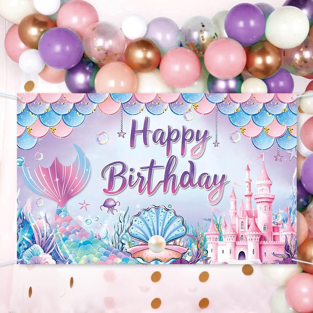 Mermaid Themed Print Design Birthday Decoration Background Cloth For Party Kids