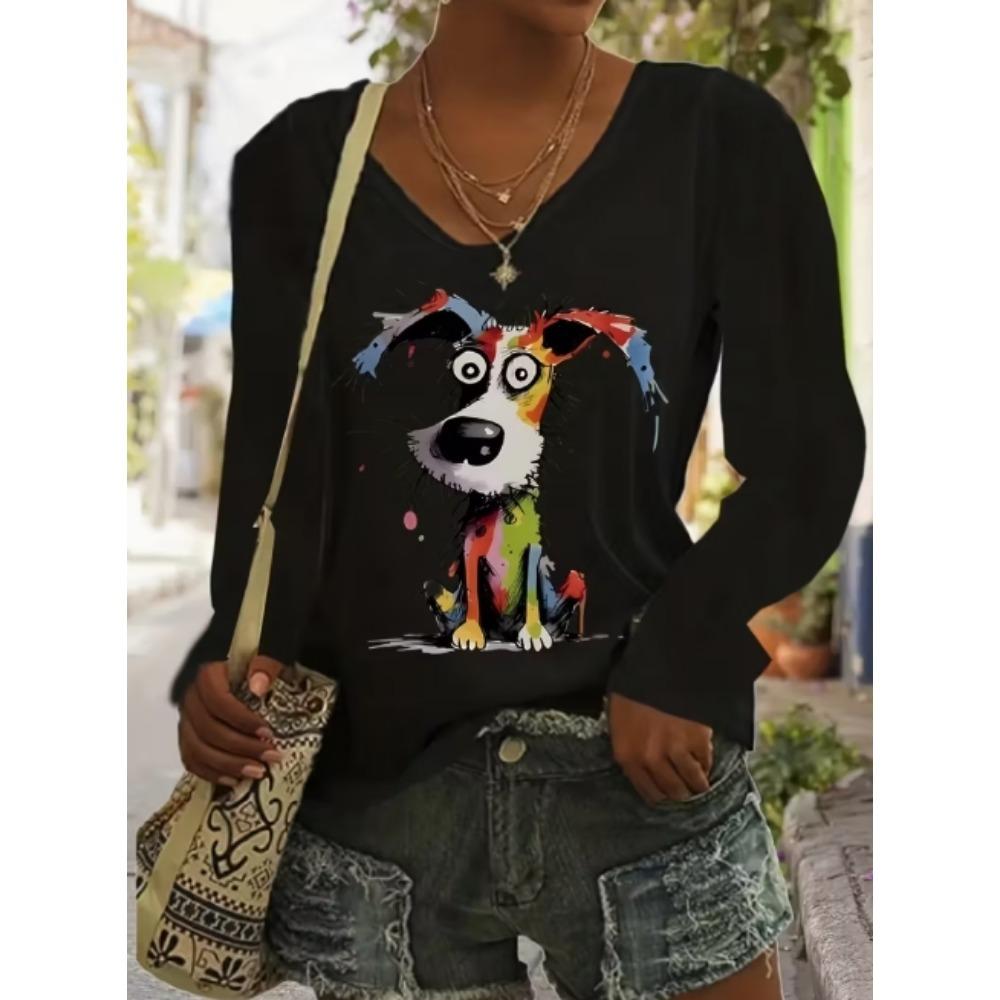 Ladies' Casual 3D Printed Striped Long Sleeved T-shirt - Round Neck Loose Fit