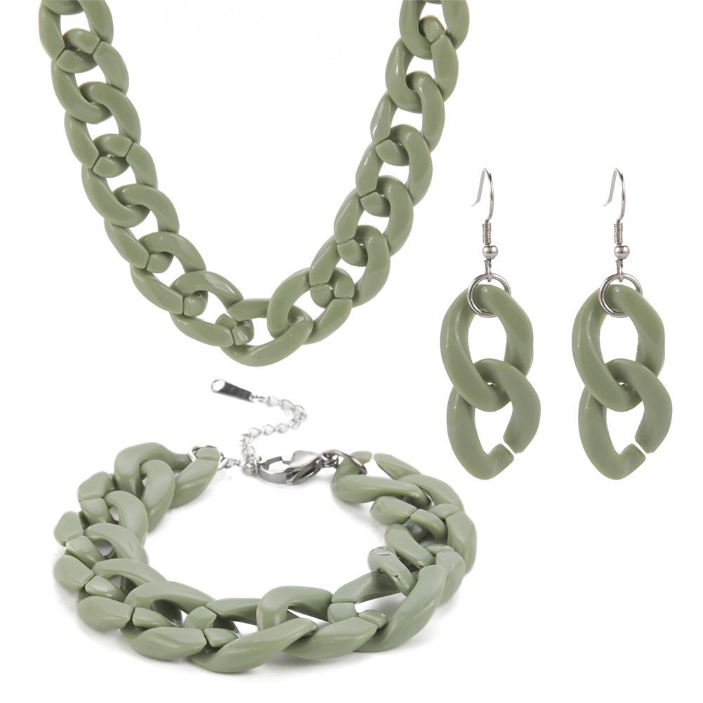 

Акриловый цветной набор цепочек: Браслет, Ожерелье, Серьги, Женский плечевой ремень - Европейский и американский хип-хоп стиль. светло-зеленый