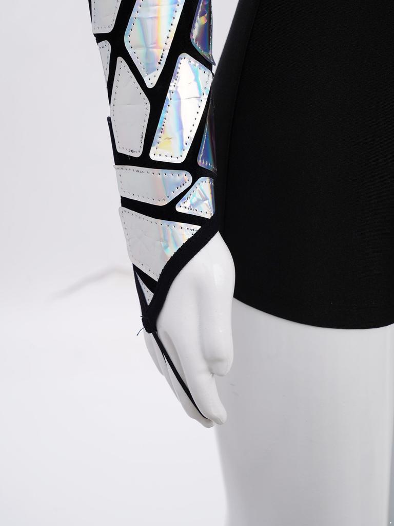 Sparkling Metallic Sequin Jumpsuit for Girls: Mock Neck Long Sleeve Keyhole Back Bodysuit for Gymnastics & Dance Shows