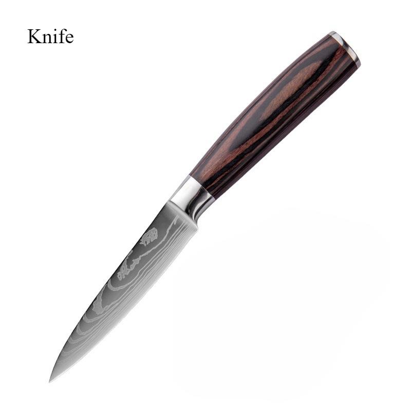 Five-piece Chef's Knife Damascus Laser Grain Fruit Knife Stainless Steel Knife Household Peeling Knife Boning Knife Cutting Knife