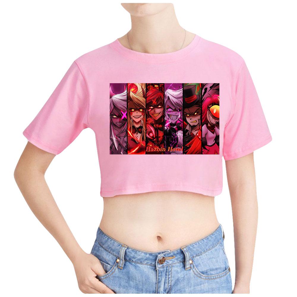Módní Dámské Sexy Hazbin Hotel Grafický potisk Krátký rukáv Crop Top Legrační trička Hipster Cool Tops s výstřihem do O