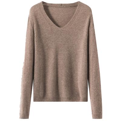 Sweter kaszmirowy z dekoltem w serek dla kobiet na jesień i zimę Nowa luźna i wszechstronna kaszmirowa koszulka bazowa Miękki i elastyczny ciepły top