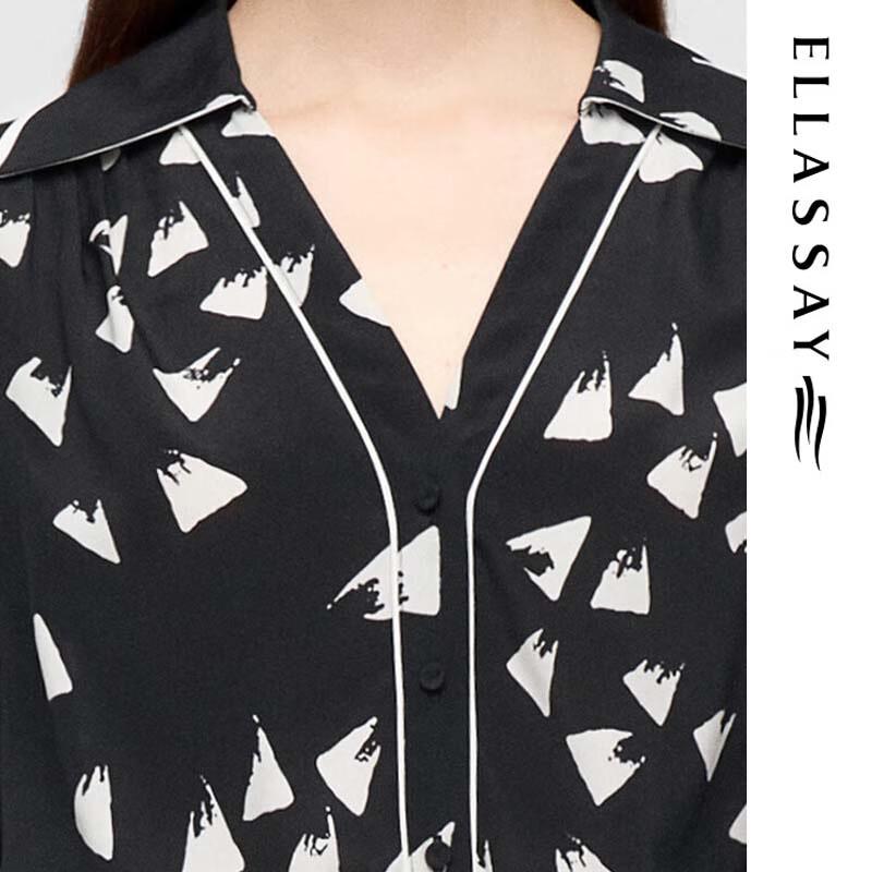 ELLASSAY Women's Mulberry Silk Blend Irregular Hem Slanted Placket Lapel Shirt