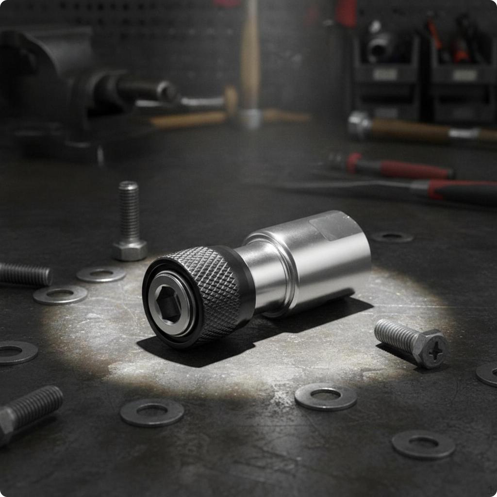 SelfLocking Quick Release Bit Holder | Knurled Grip, Alloy Steel Construction, Hex Shank Adapter,