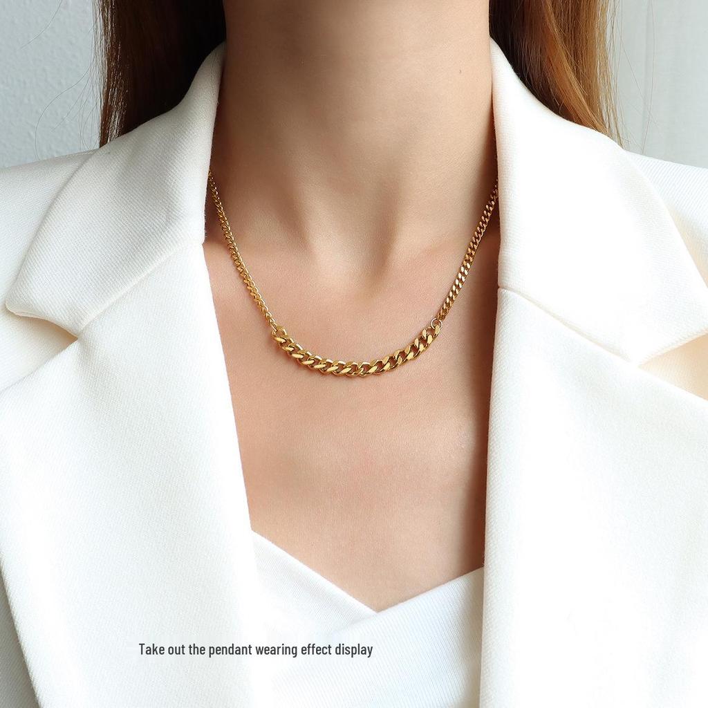 Brand French-Style Titanium Steel Drip Oil Clavicle Necklace, Hip Hop Inspired, P1010