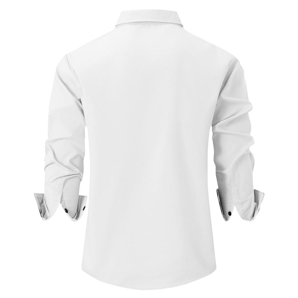 Pánská podzimní ležérní volná košile s dlouhým rukávem a knoflíky, colorblock