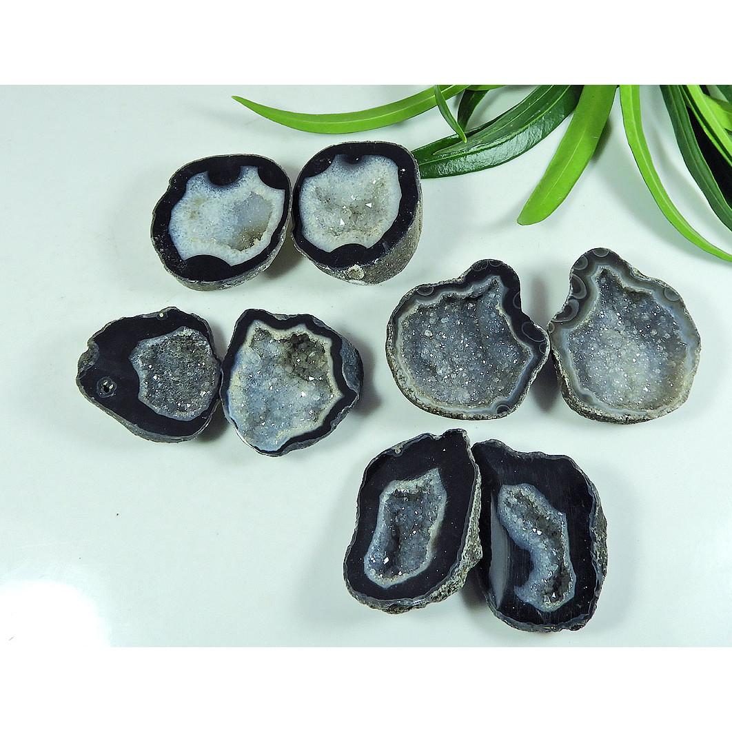 

25-30mm Dyed Black Slice Druzy Bowl Matched Pair Loose Gemstone 4Pair Lot SY-166