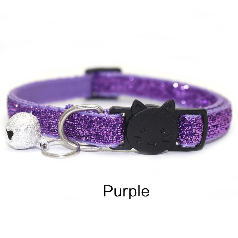 Cat Collar Pet Cat Collar with Bell Cat Face Collar Safety Buckle Cat Collar Glitter Velvet Collar