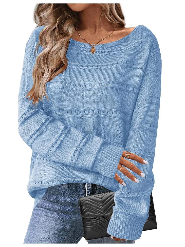 Autumn Winter Women's Cute Long Sleeved Off Shoulder Pullover Top Lace Up Crochet Knit Sweater Top Luxurious Relaxed-fit Slimming and Versatile Top