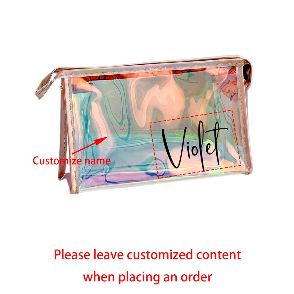 Personalized Holographic Bridesmaid Makeup Bag PVC Custom Clear Cosmetic Pouch Bachelorette Party Travel Essential Birthday Gift