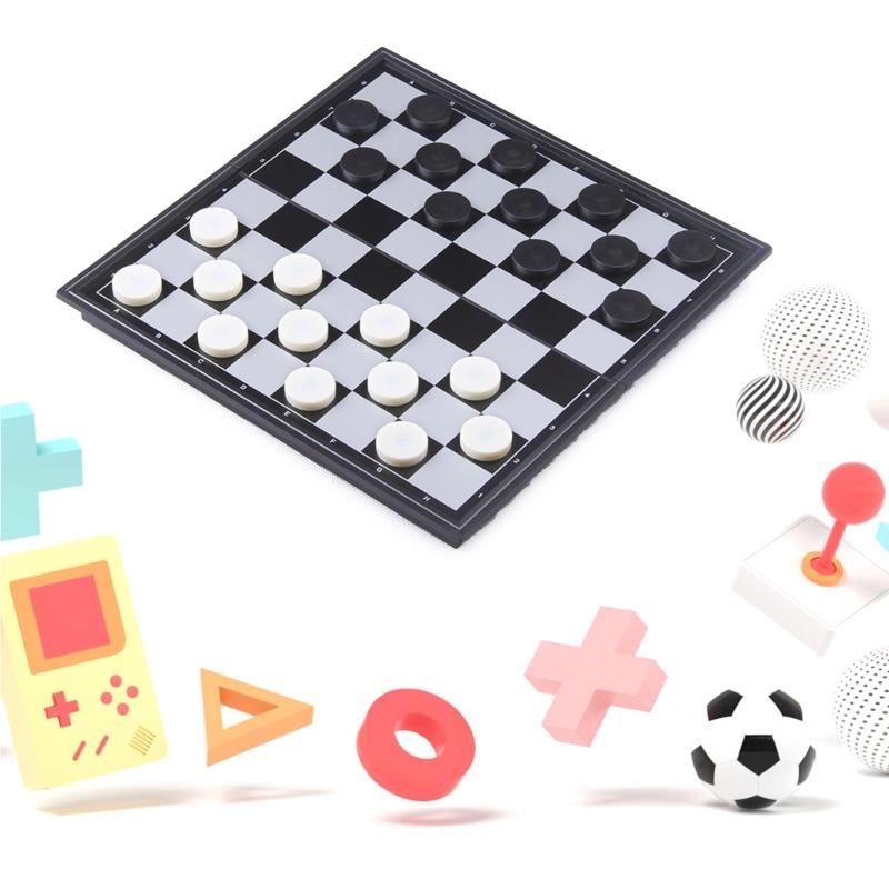 Portable Magnetic Travel Chess Set Folding Checkers Board Game Travel Magnetic Chess & Checkers Board Game Gifts
