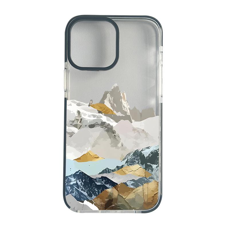 Art style niche advanced sense snow mountain landscape iphone17promax anti-drop black border anti-drop protective cover