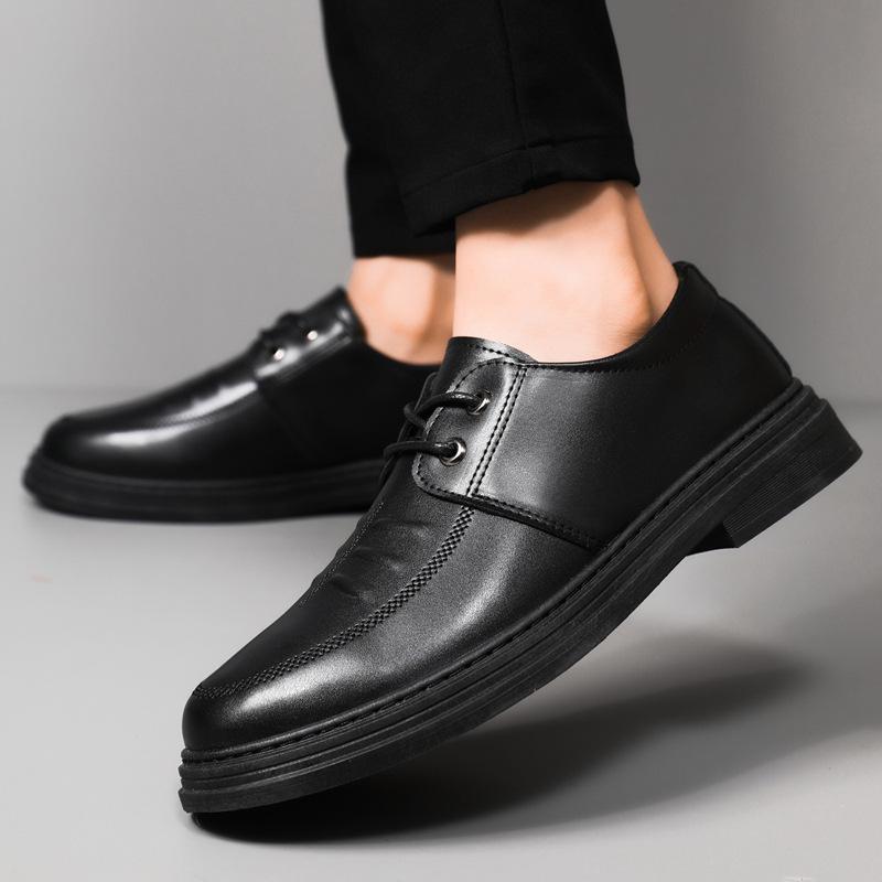 Leather Shoes Men's New Business Dress British Style Casual Shoes Soft Sole Black Men's Wedding Groom Shoes Men's