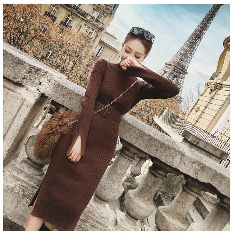 Autumn/Winter 2025 High-Neck Knit Wool Split Dress