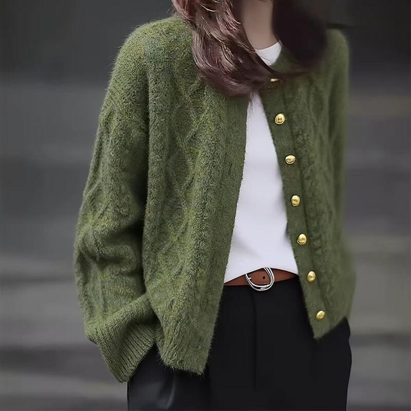 Zuose Women's French Retro Cable-Knit Cardigan