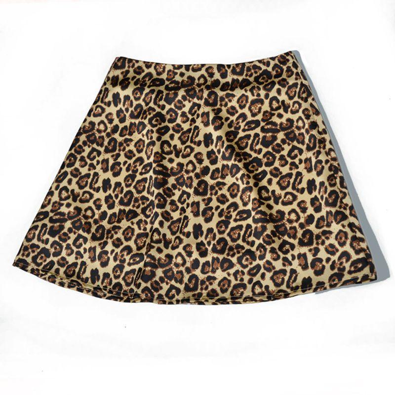 Leopard Floral High Waist Zip Skirt Women's Leopard Print Floral High Waist Zip Skirt