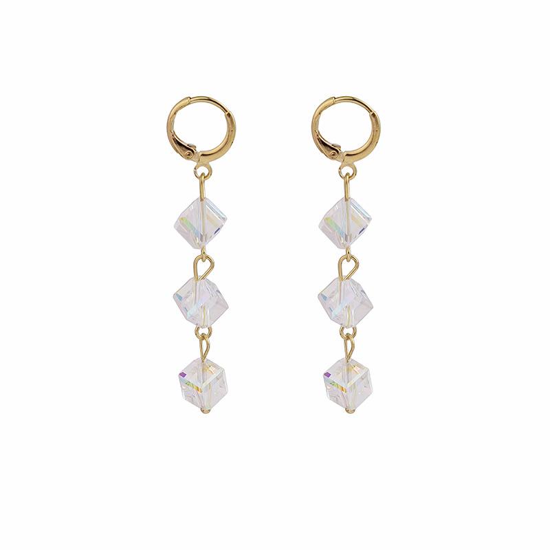 

Light Luxury Geometric Square Crystal Bow Colored Diamond Fringed Earrings Super Fairy Temperament Earrings Earrings