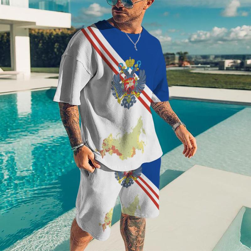 

Мужская футболка с российским флагом, модный комплект, большой пляжный комплект из 2 предметов, мужская спортивная одежда в стиле хип-хоп S