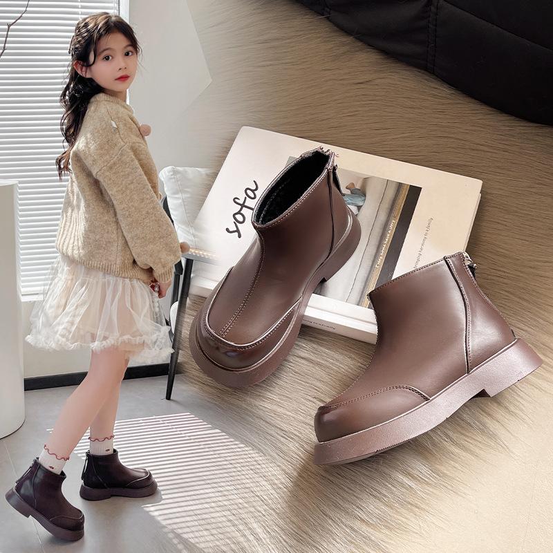[Girls Martin Boots Children Leather Boots Winter Warm Boots Soft Sole Casual Fashion Short Boots for Girls]