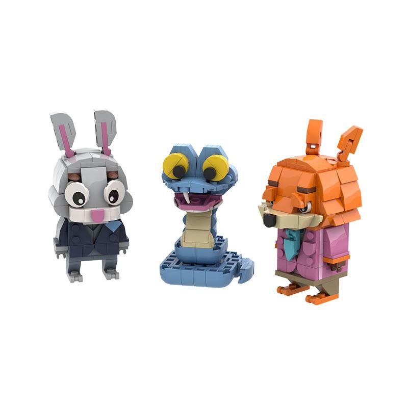 Non-Toxic 334Pcs Rabbit Fox Snake Model Building Blocks Anime Movie Series Small Particle Assembly Toy Animal Ornament Kid Holiday Gifts